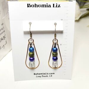 Boho Earrings  358#FS NEW Teardrop glass earrings Antique.BronzeHooks  Handmade